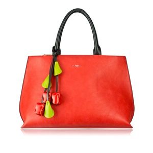 ESPE Vegan PU (faux) Leather Shoulder Bag with Flower Dangle Detail (Red)